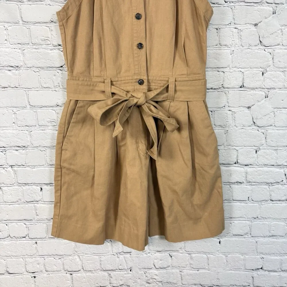 Banana Republic Safari Camp Romper Tan Linen Cotton Belted Women 4 Granola Girl